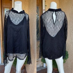 MARK Mock Neck Lace Long Sleeve Top (XL)